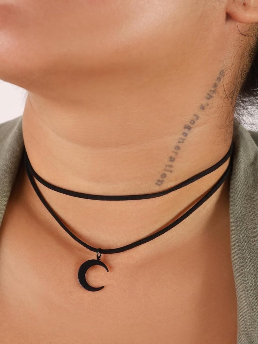 Gothic Layered Black Crescent Moon Choker, Moon Necklace, Gothic Emo Grunge Neck - Picture 2 of 6